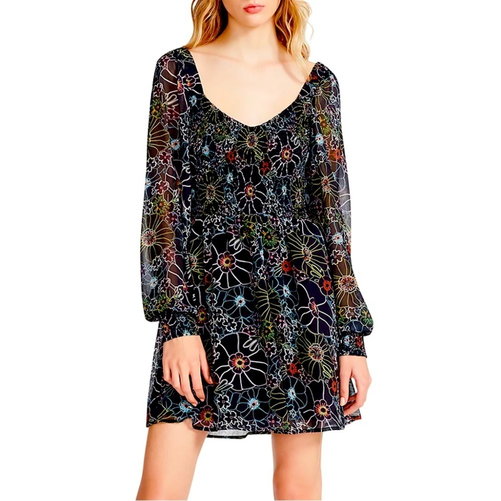 Steve Madden Multicolor Floral Chiffon Mini Dress Fairy Coquette, Women’s Sz L